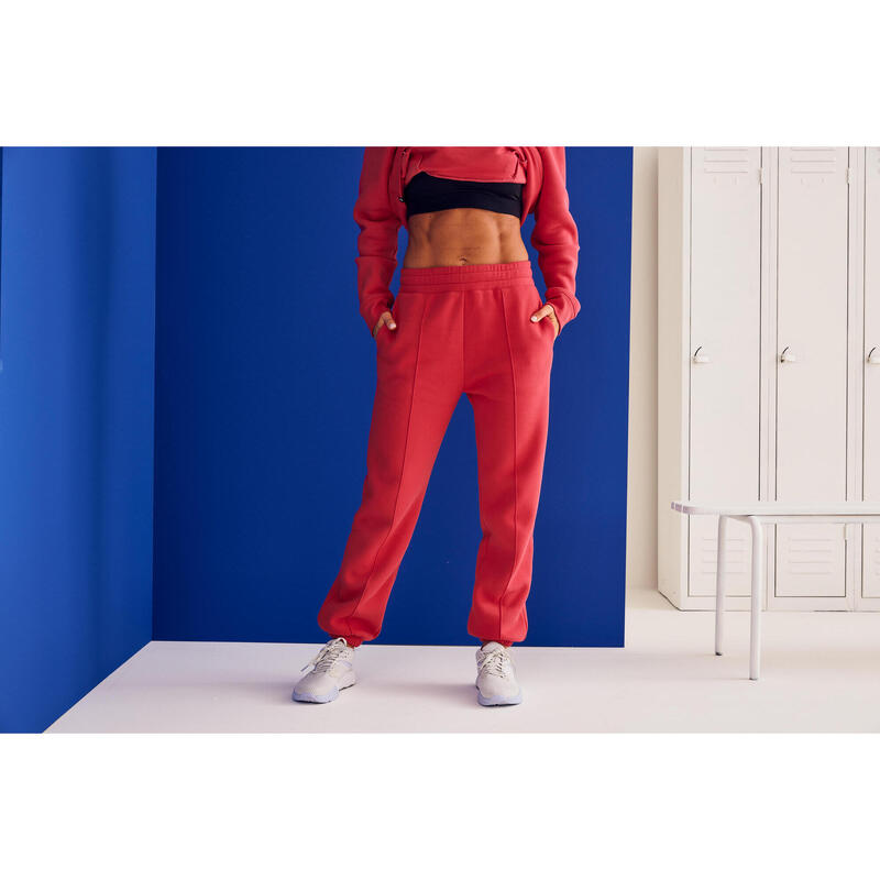 Warme fitnessbroek voor dames 500 fleece roze