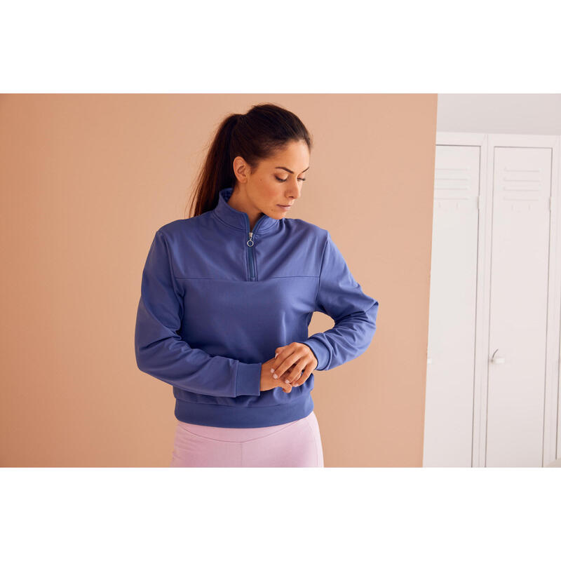 Korte sweater voor cardiofitness dames stormblauw