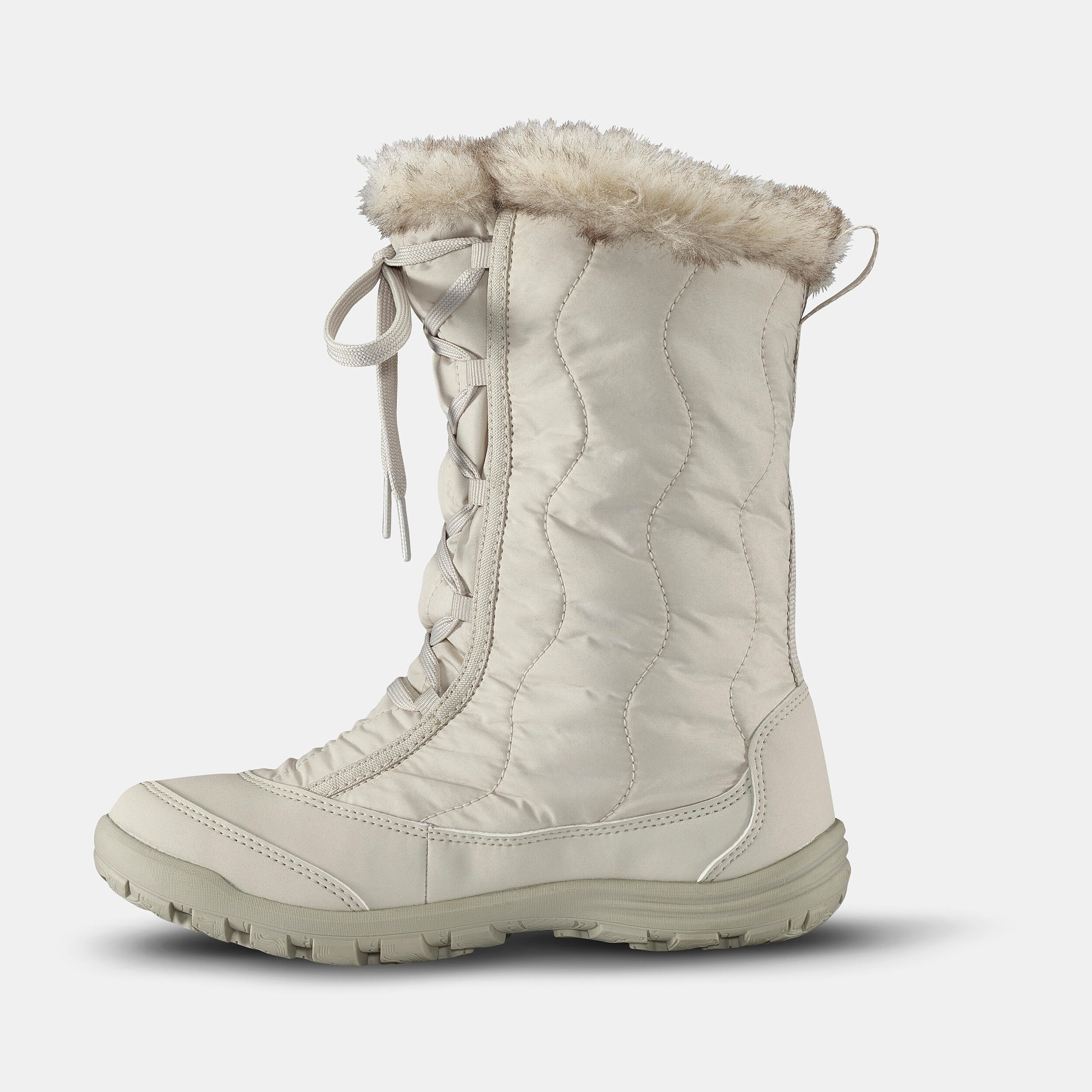 Girls’ warm & waterproof snow hiking boots, UK Jnr size 11-5, SH500 Zip - White 2/7