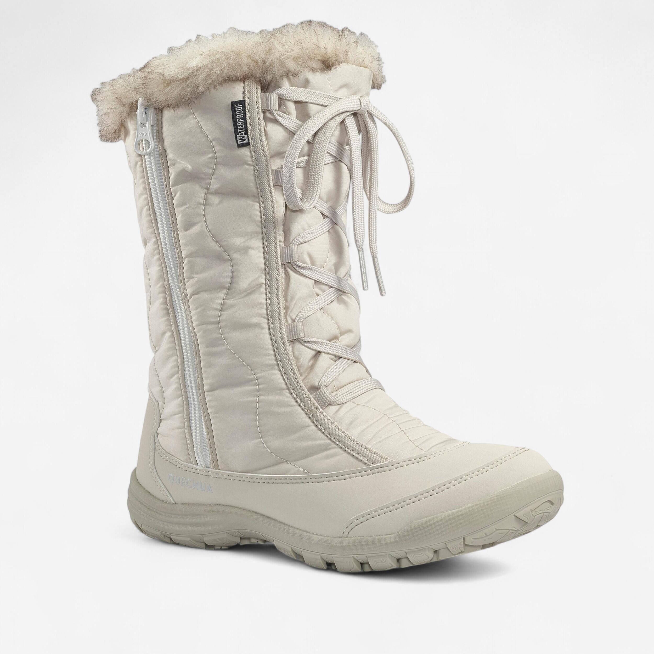 QUECHUA Girls’ warm & waterproof snow hiking boots, UK Jnr size 11-5, SH500 Zip - White