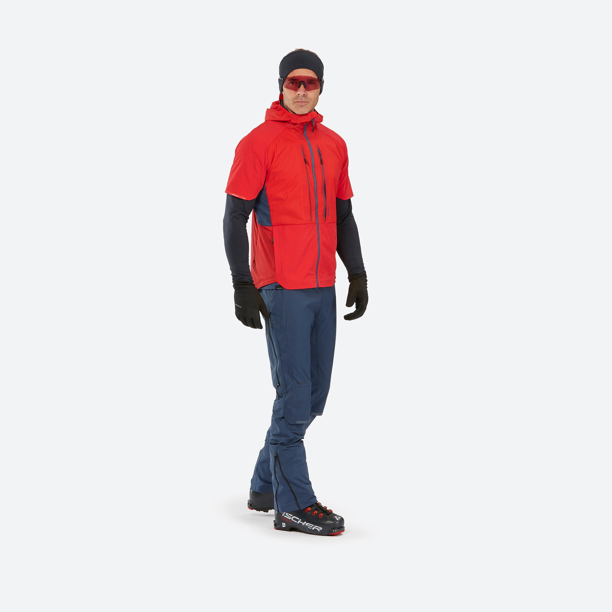 MEN'S PACER SHORT-SLEEVED CROSS COUNTRY SKI JACKET - RED AND NAVY BLUE 6/14