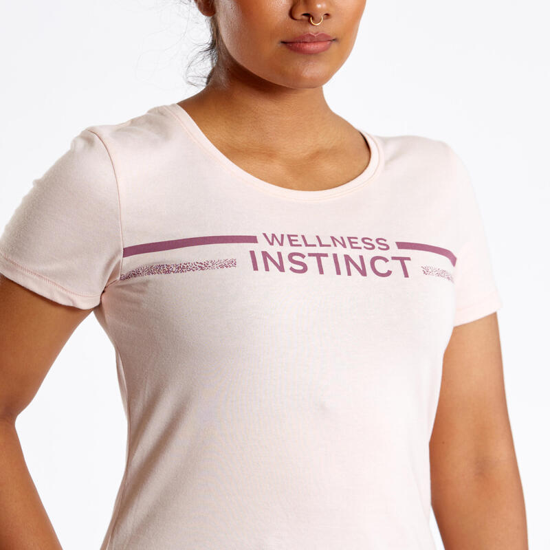 T-shirt donna fitness 500 regular misto cotone rosa