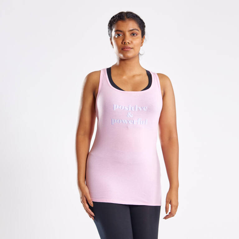 Women's Slim-Fit Racer Cotton Fitness Tank Top 500 - Rose clair