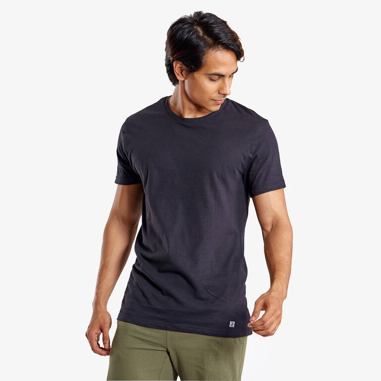 Men's Cotton Gym T-Shirt Regular Fit Sportee 100 - Black