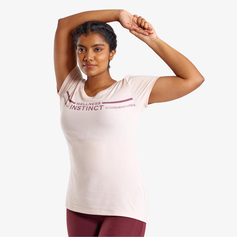 T-shirt donna fitness 500 regular misto cotone rosa