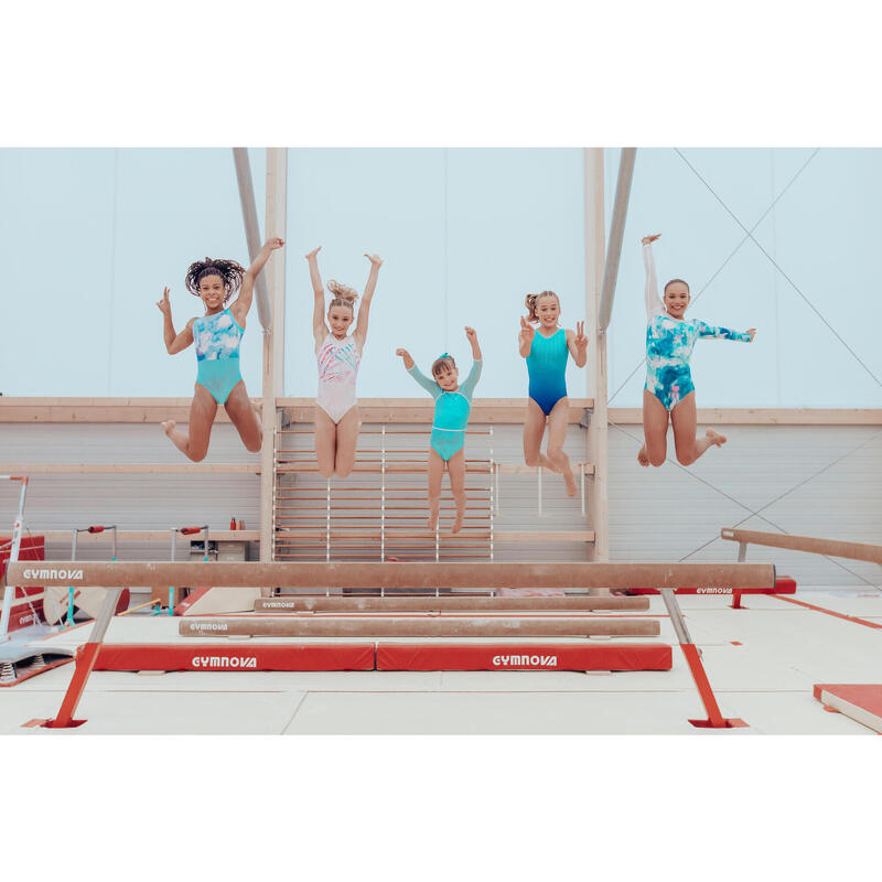 Gymnastikanzug Turnanzug Mädchen Ärmellos - türkis mit Strass