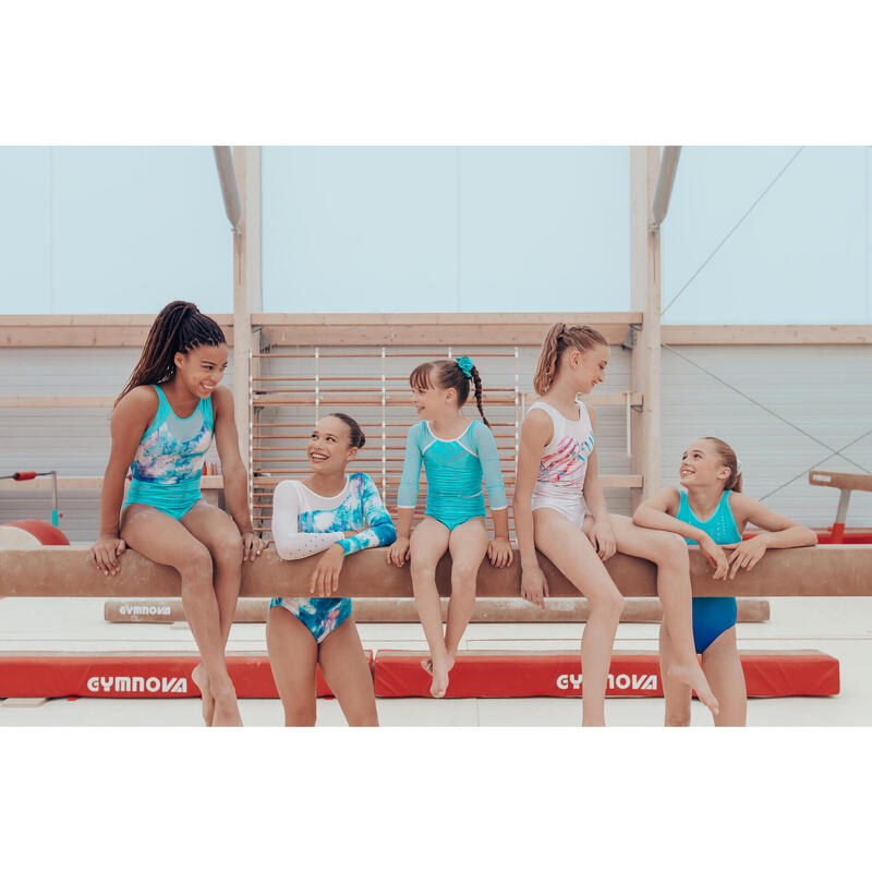 Gymnastikanzug Turnanzug Mädchen ärmellos - türkis mit Pailletten