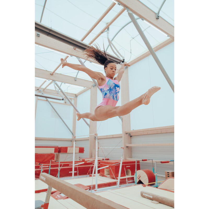 Gymnastikanzug Turnanzug Mädchen Ärmellos - rosa mit Pailletten