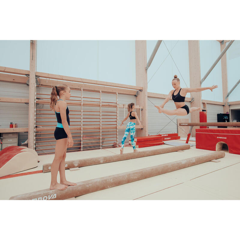 Gymnastikhose Mädchen hohe Taille - türkis bedruckt