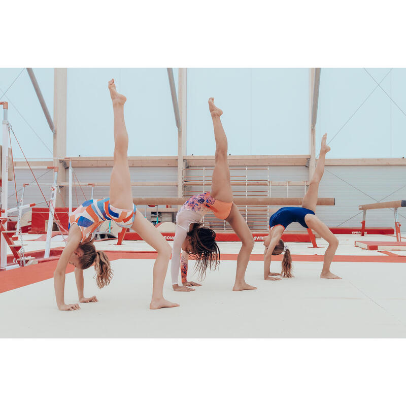 Body 980 Gimnastică artistică mâneci lungi Roz-Portocaliu cu imprimeu Fete 