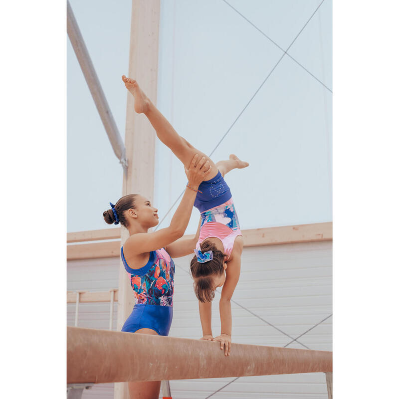 Gymnastikanzug Turnanzug Mädchen Ärmellos - rosa mit Strass