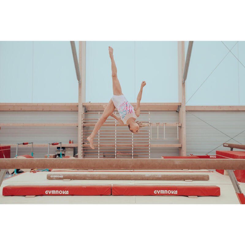 Gymnastikanzug Turnanzug Mädchen Ärmellos - silber mit Strass und Print