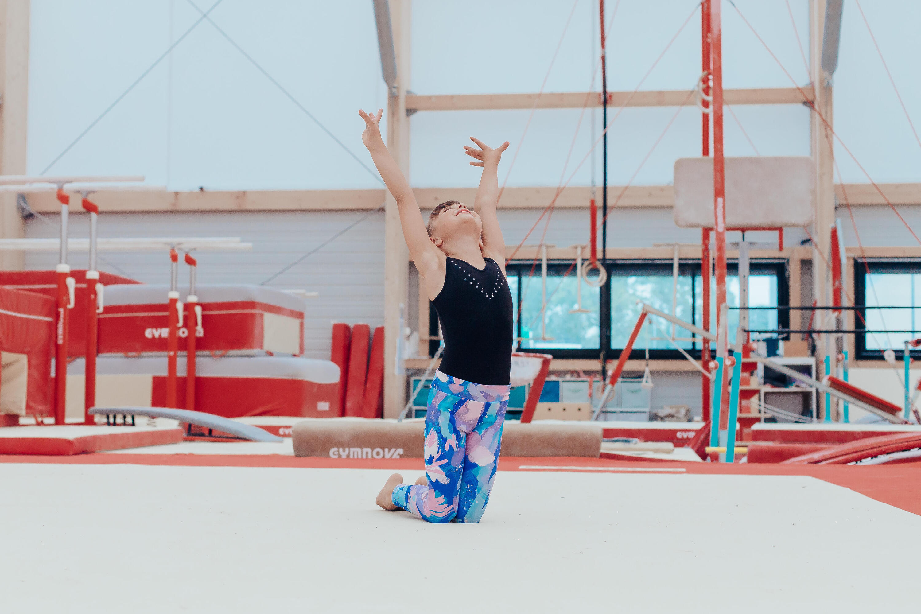 Leggings bambina ginnastica vita alta traspiranti multicolore stampati 7/8