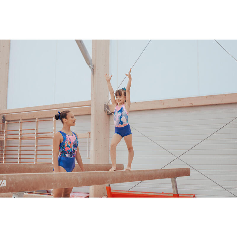 Gymnastikanzug Turnanzug Mädchen Ärmellos - rosa mit Strass