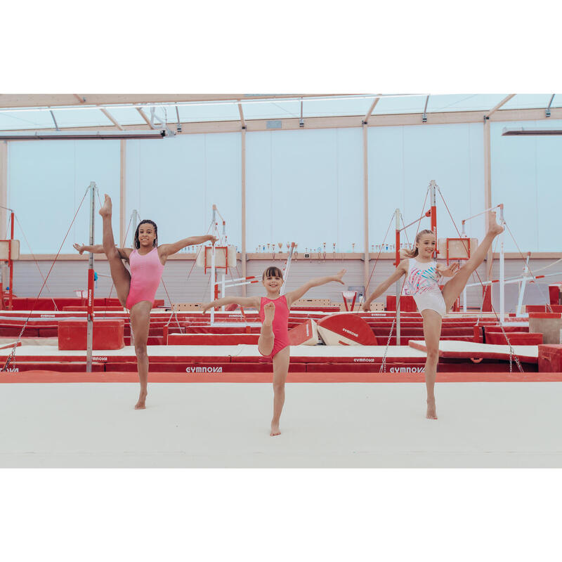 Gymnastikanzug Turnanzug Mädchen V-Ausschnitt Ärmellos - 500 rosa