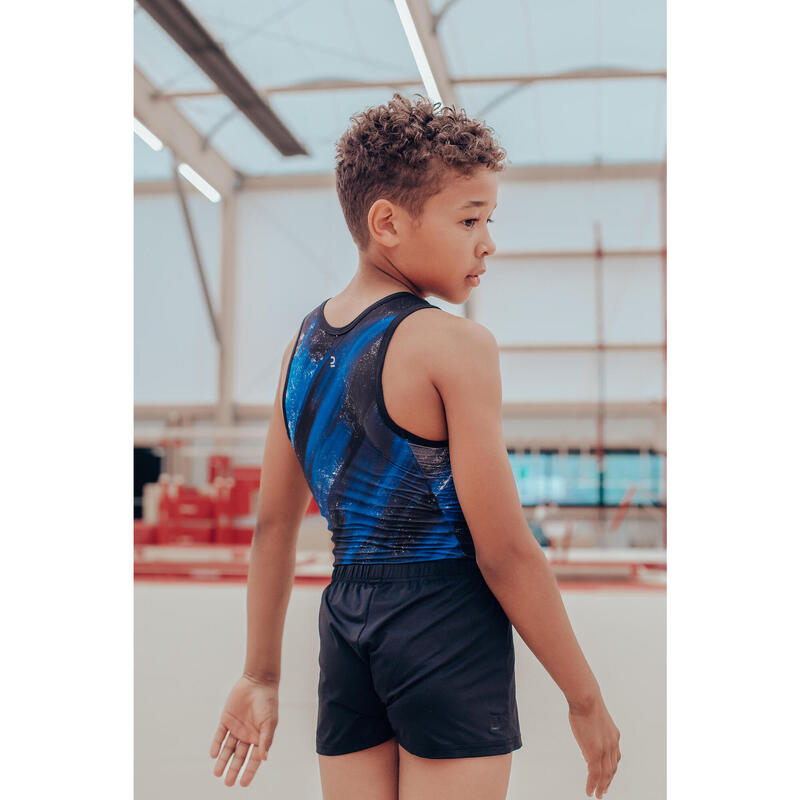 Gymnastikanzug Turnanzug Jungen - schwarz/blau bedruckt 