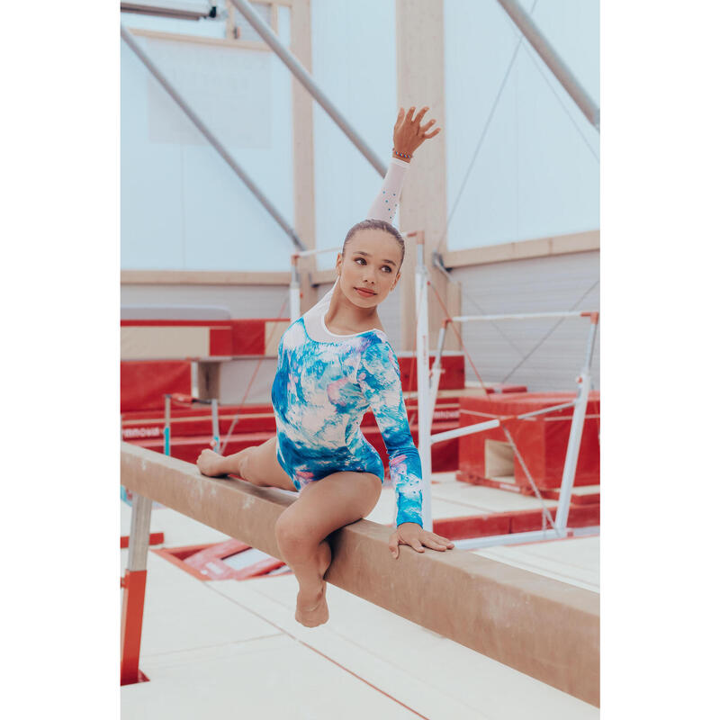 Maillot de Ginástica Manga Comprida c/ Lantejoulas Menina JML980 Estampado Verde