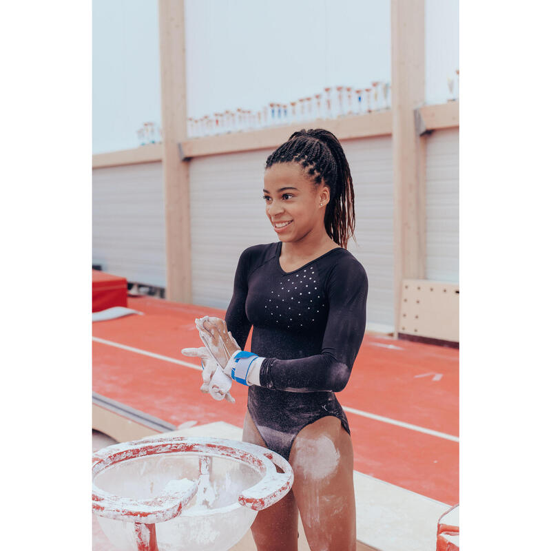 Gymnastikanzug Turnanzug langarm 500 Mädchen schwarz