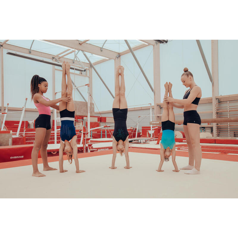 Gymnastikanzug ärmellos Kinder Mädchen Rundhalsausschnitt - 540 blau/weiss