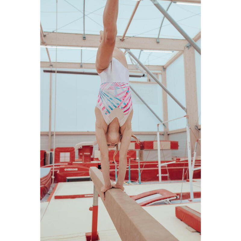 Gymnastikanzug Turnanzug Mädchen Ärmellos - silber mit Strass und Print