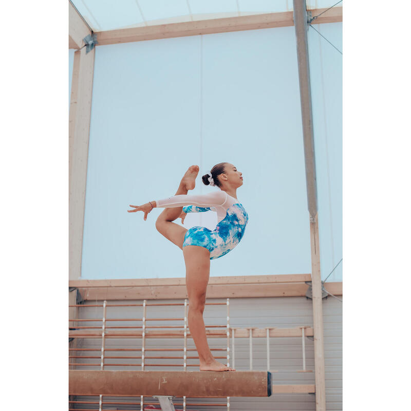 Çocuk Uzun kollu Jimnastik Mayosu - Yeşil Baskılı/ Parlak Taşlı- JML980