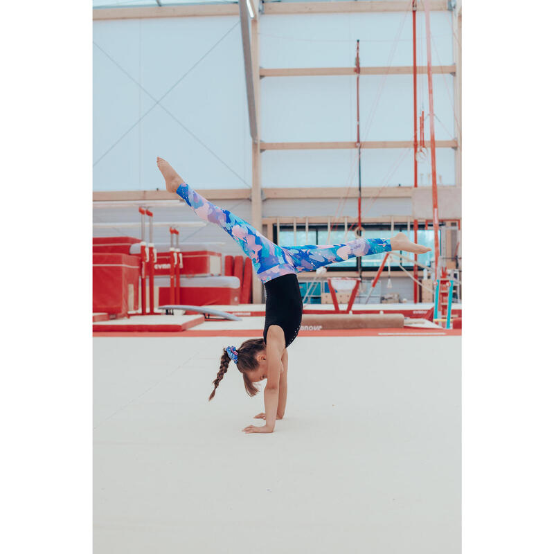Gymnastikhose Mädchen hohe Taille - blau bedruckt