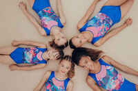 Girls' Sleeveless Gym Leotard - Blue with Sequins