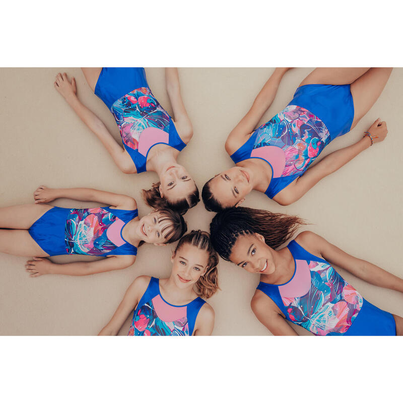 Gymnastikanzug Turnanzug Mädchen ärmellos - blau mit Pailletten