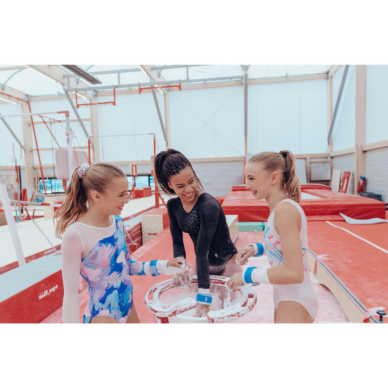 Gymnastikanzug Turnanzug Mädchen langarm mit Strass - 980 blau bedruckt