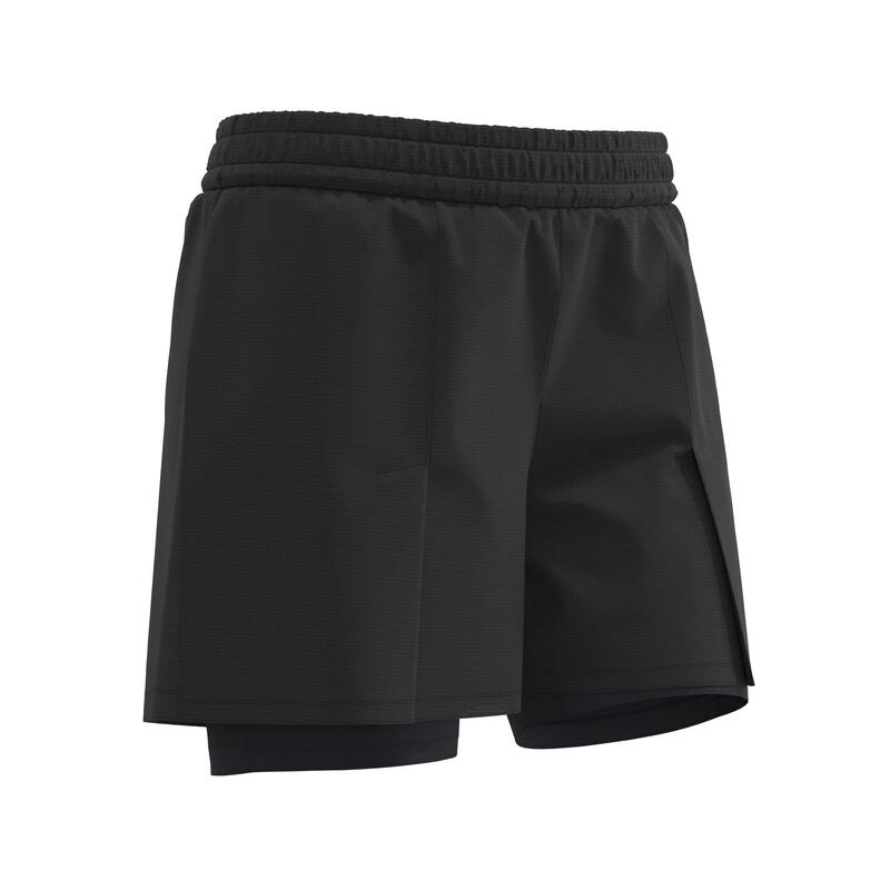 Damesshort met ondershort voor fitness katoen 500 2-in-1 zwart