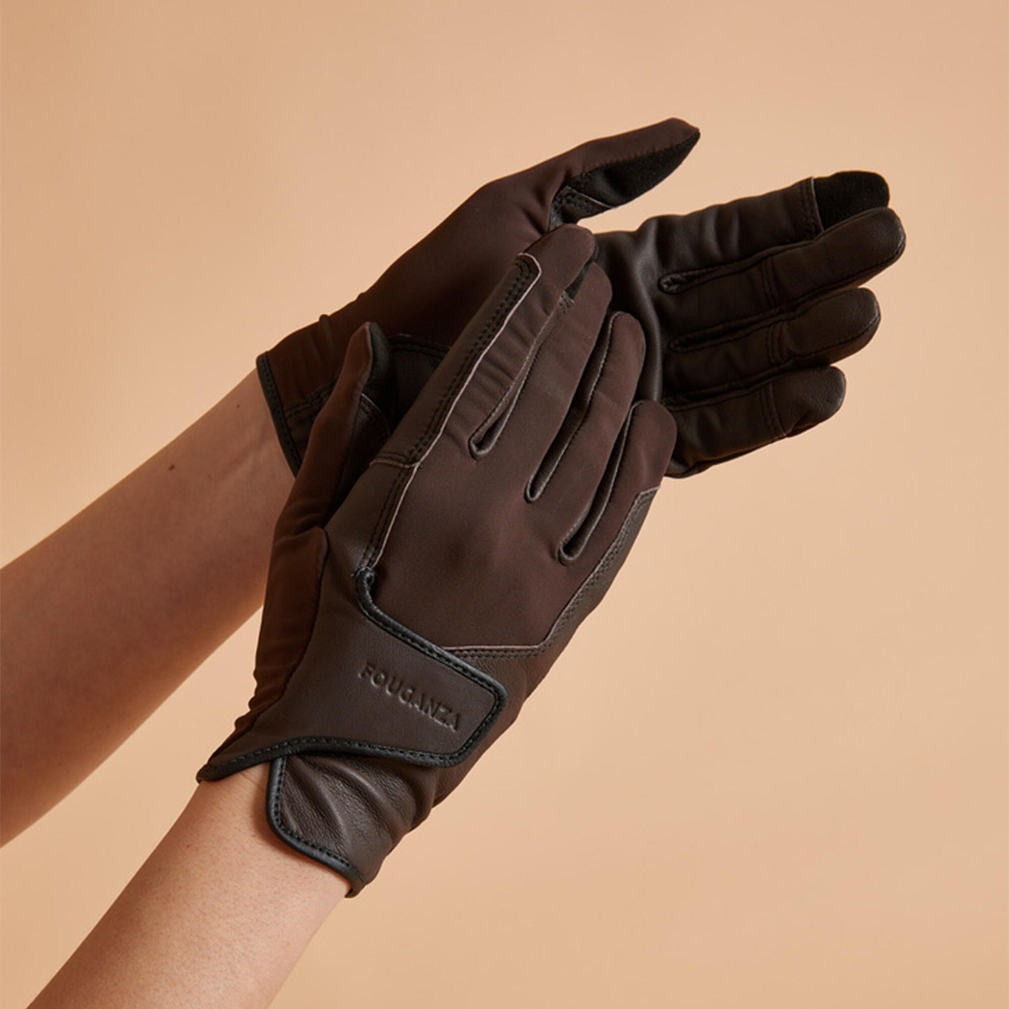 Adult Horse Riding Gloves Classic - Caramel 1/4