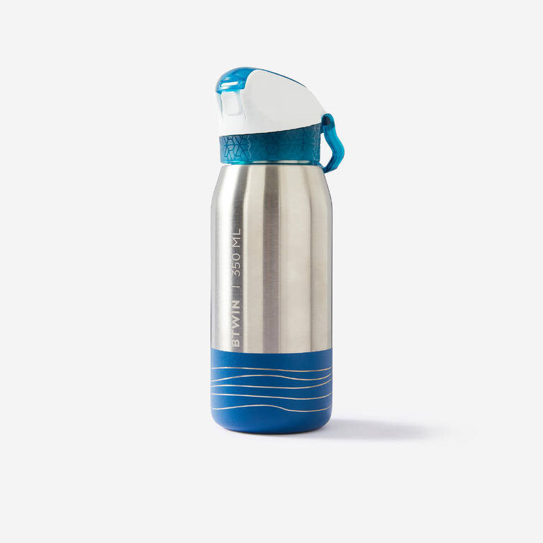 Kids' Cycling 3-6 Years 350 ml Stainless Steel Bottle with Straw - Blue