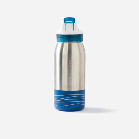 Kids' Cycling 3-6 Years 350 ml Stainless Steel Bottle with Straw - Blue