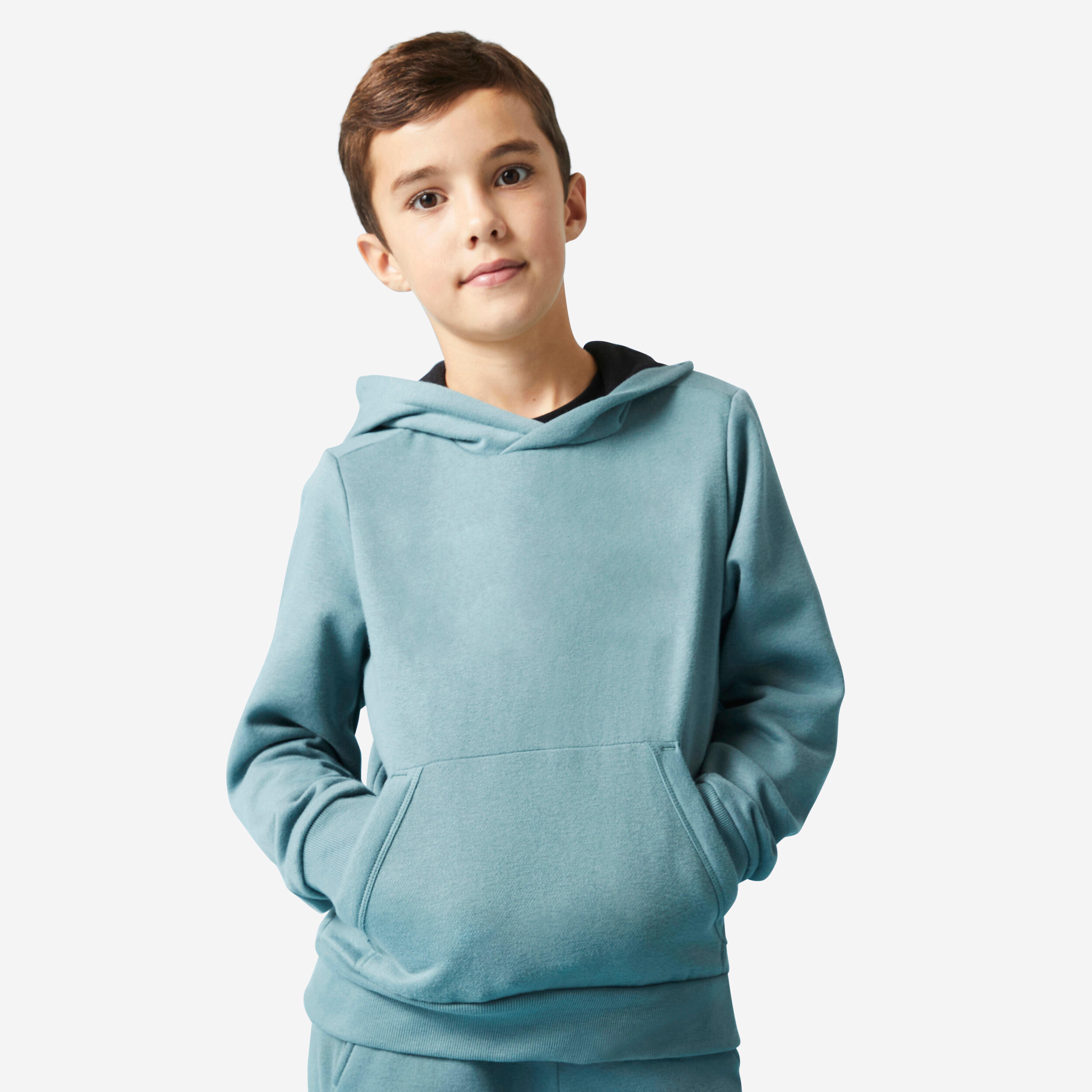 Kids' Cotton Hooded Sweatshirt - Khaki 2/8