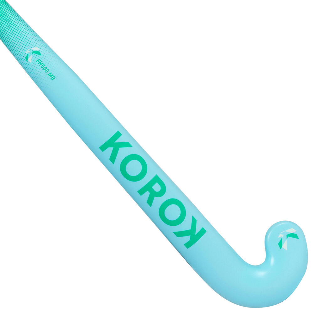 Kids' Fibreglass Mid Bow Field Hockey Stick FH500 - Turquoise/Green