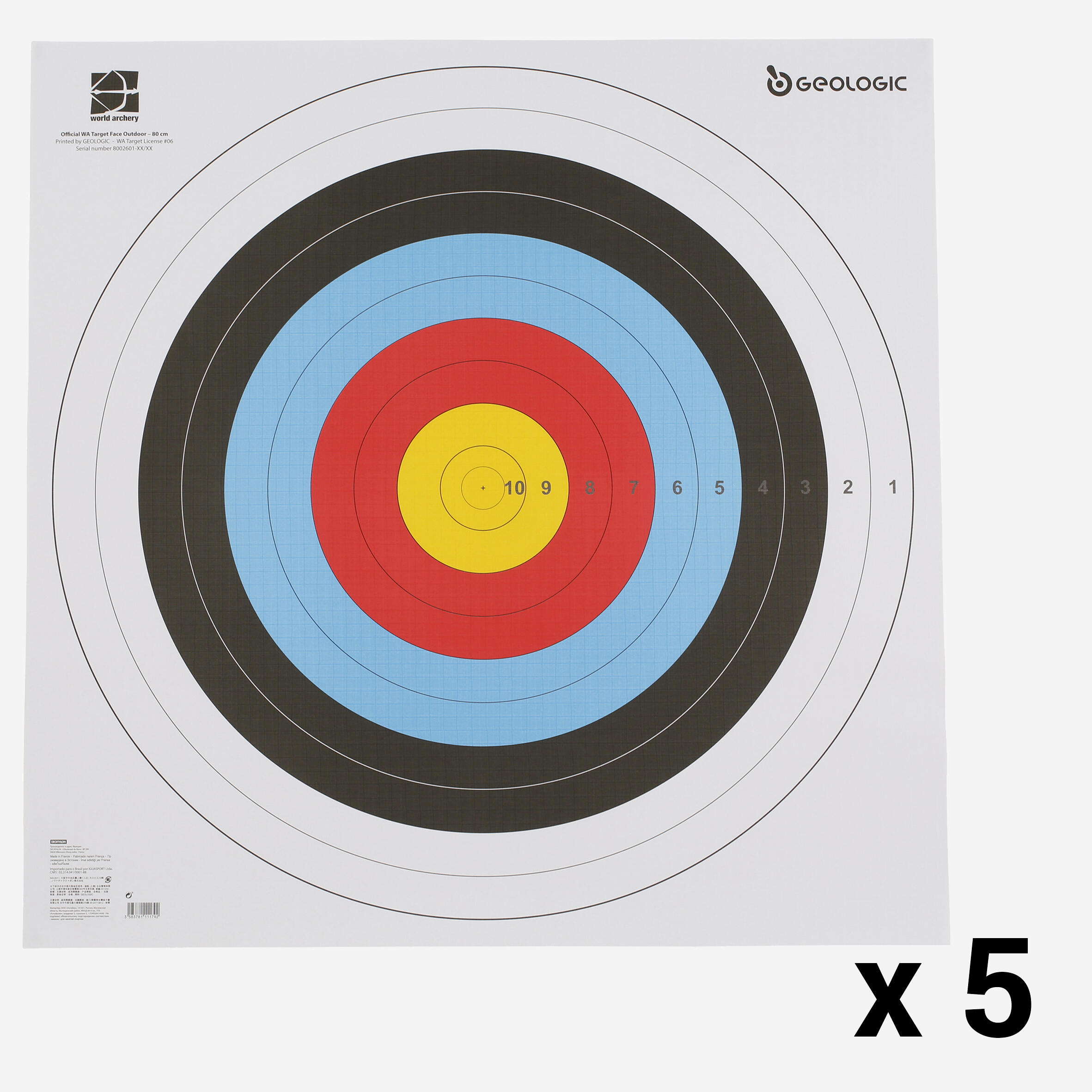 Geologic - 5 Blasons Tir A L'arc 80x80 Cm - Blason - Tir A L'arc Flechette Petanque Quille - - Taille Unique - Decathlon