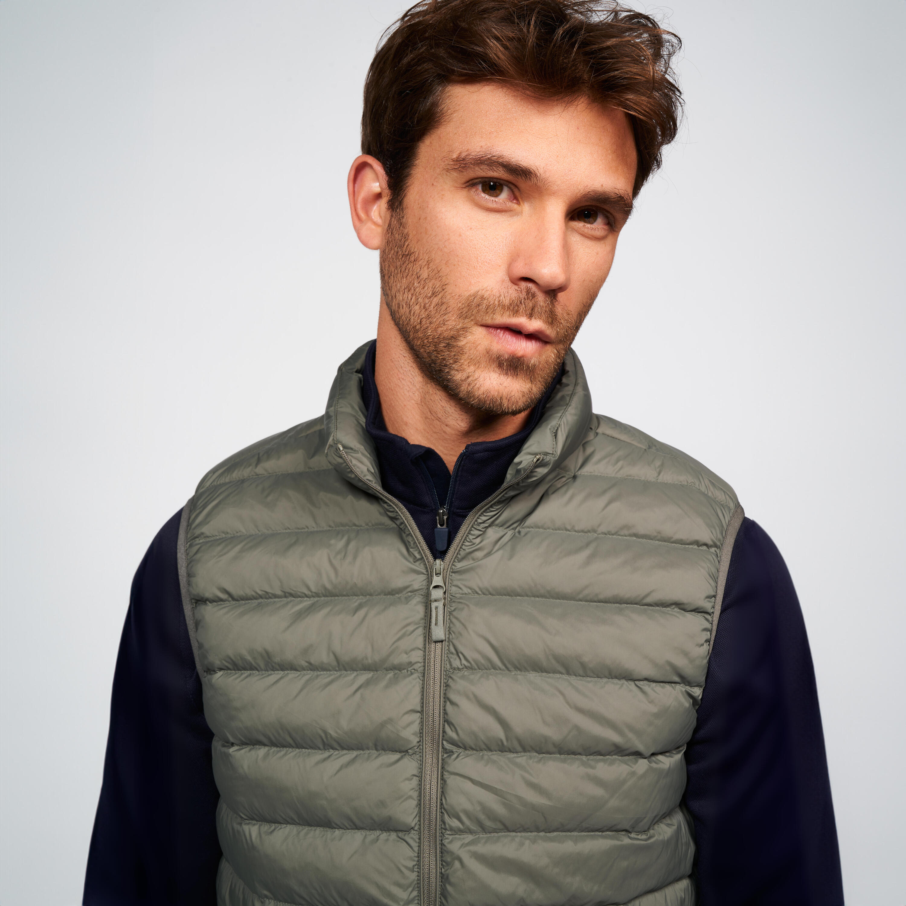 Men's golf sleeveless down jacket - MW500 khaki 1/8