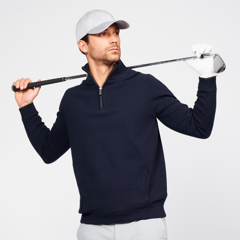 Pull golf 1 2 zip coupe vent Homme MW500 marine pour les clubs et collectivites Decathlon Pro