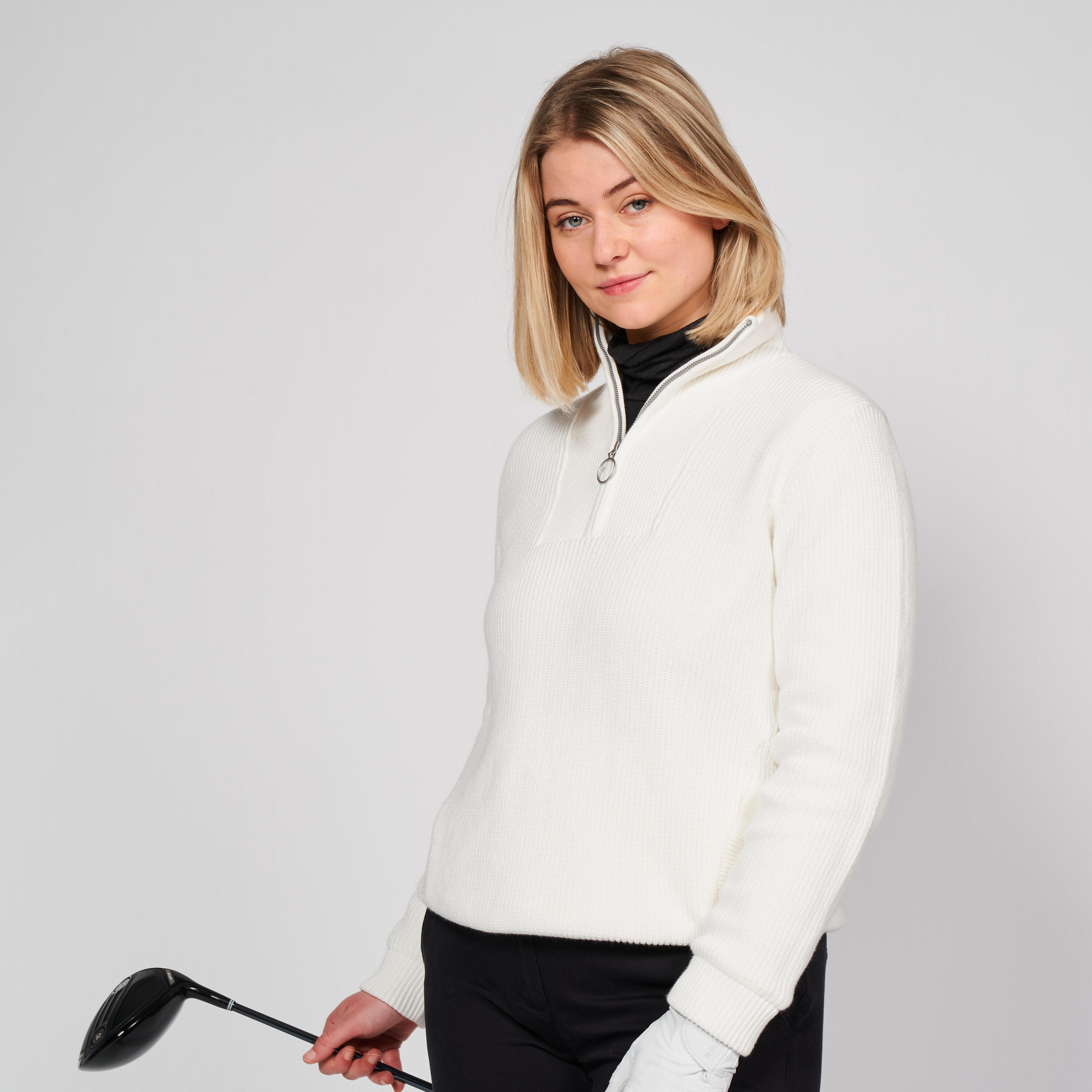 Women's golf half-zipped windproof pullover - MW500 ecru 2/5