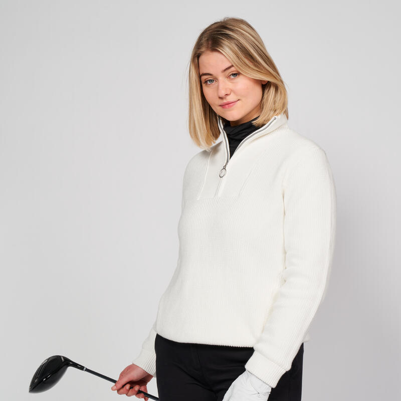 CAMISOLA DE GOLF 1/2 FECHO CORTA-VENTO MULHER - MW500 CRU