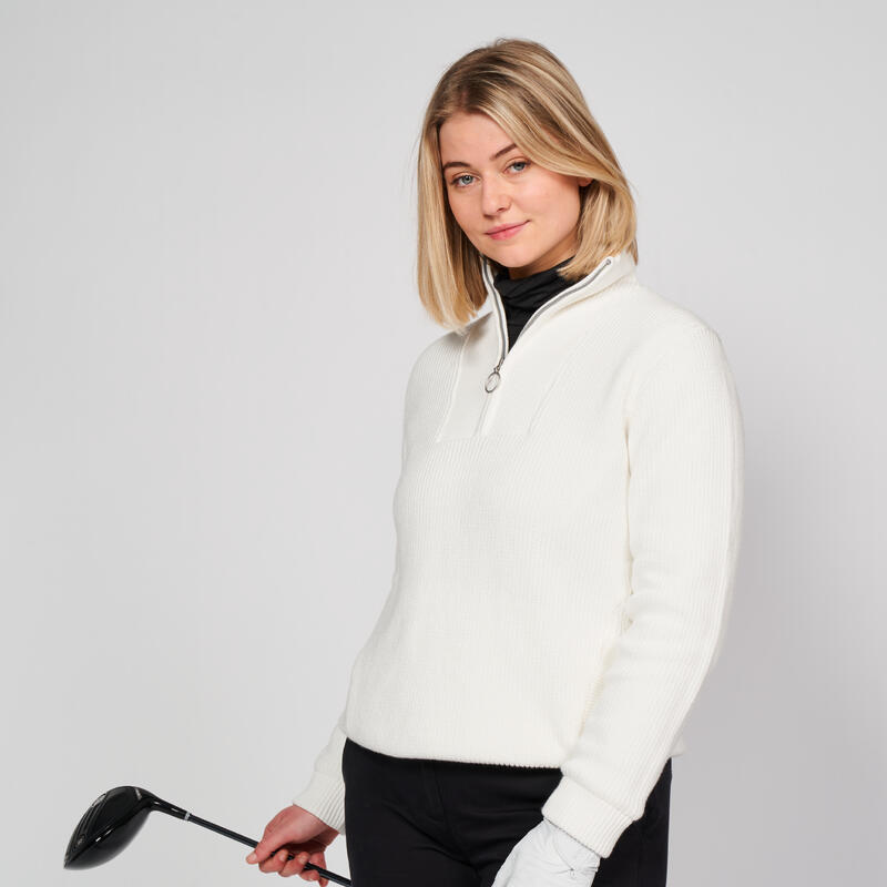 Damen Golf Pullover Windbreaker Kurzreissverschluss - MW500 natur