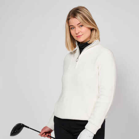 Women's golf half-zipped windproof pullover - MW500 ecru