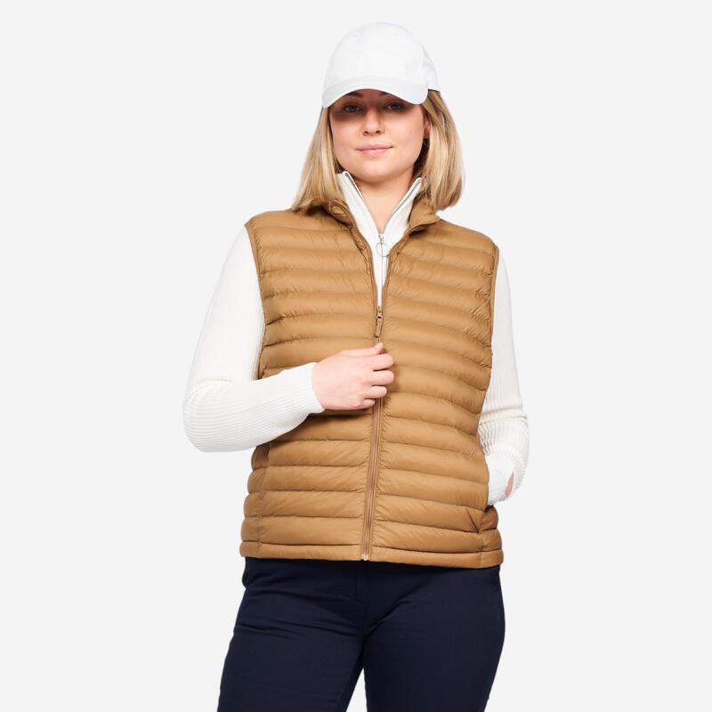 Chaqueta acolchada golf sin mangas mujer - MW500 marrón