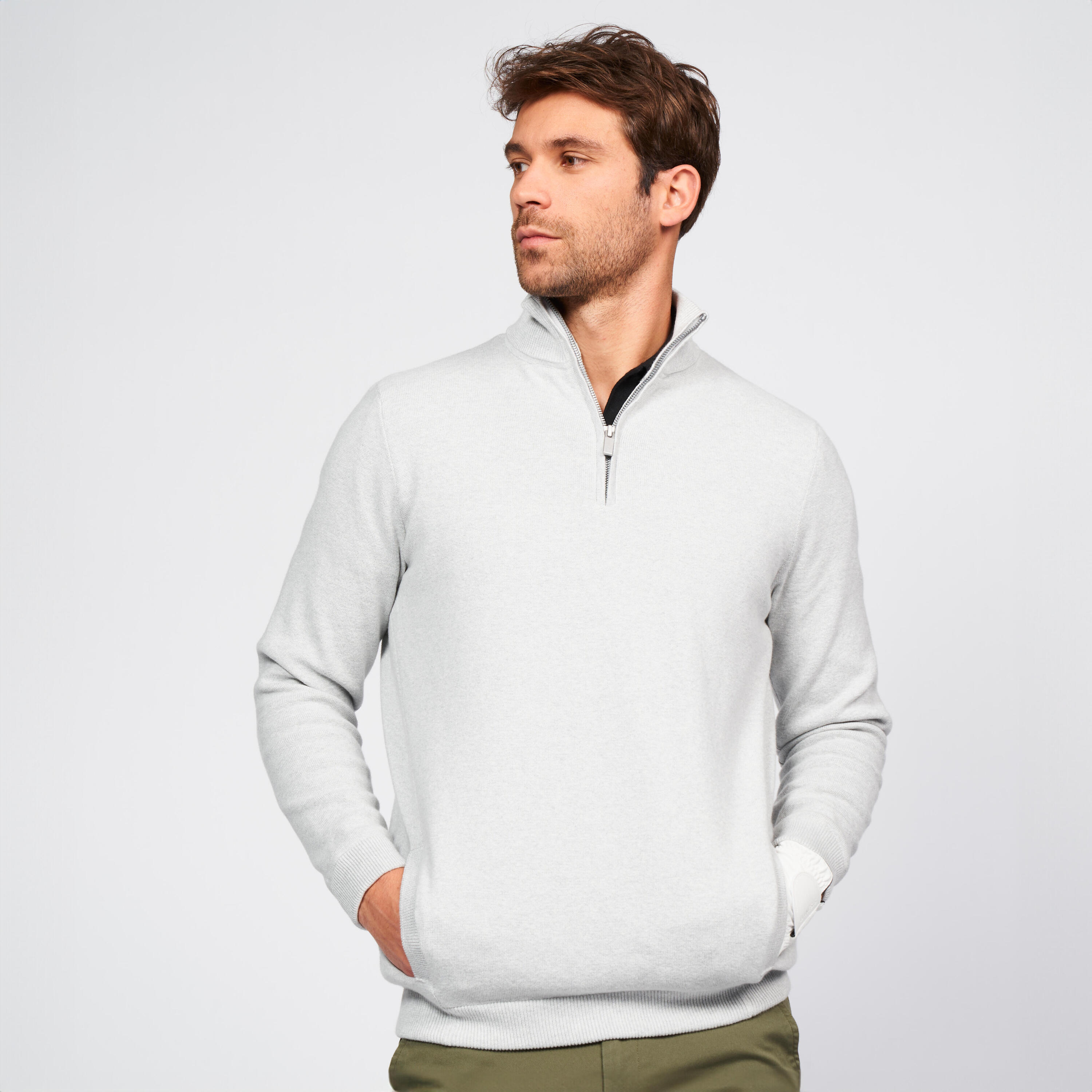 Men's golf windproof half-zipped jumper - MW500 grey 2/6