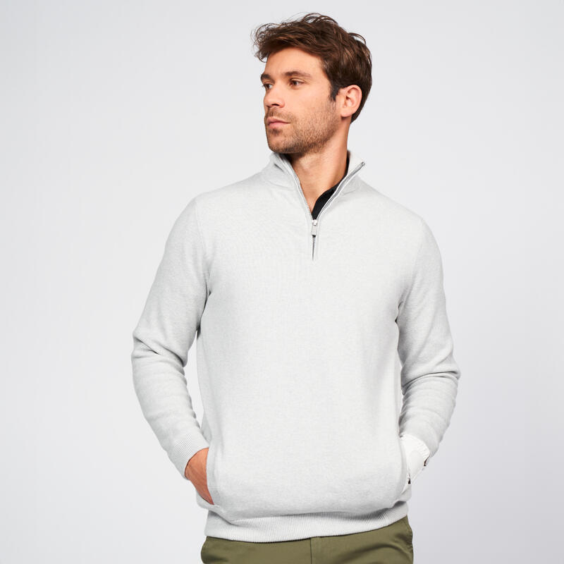 Herren Golfpullover winddicht Kurzreissverschluss - MW500 grau 