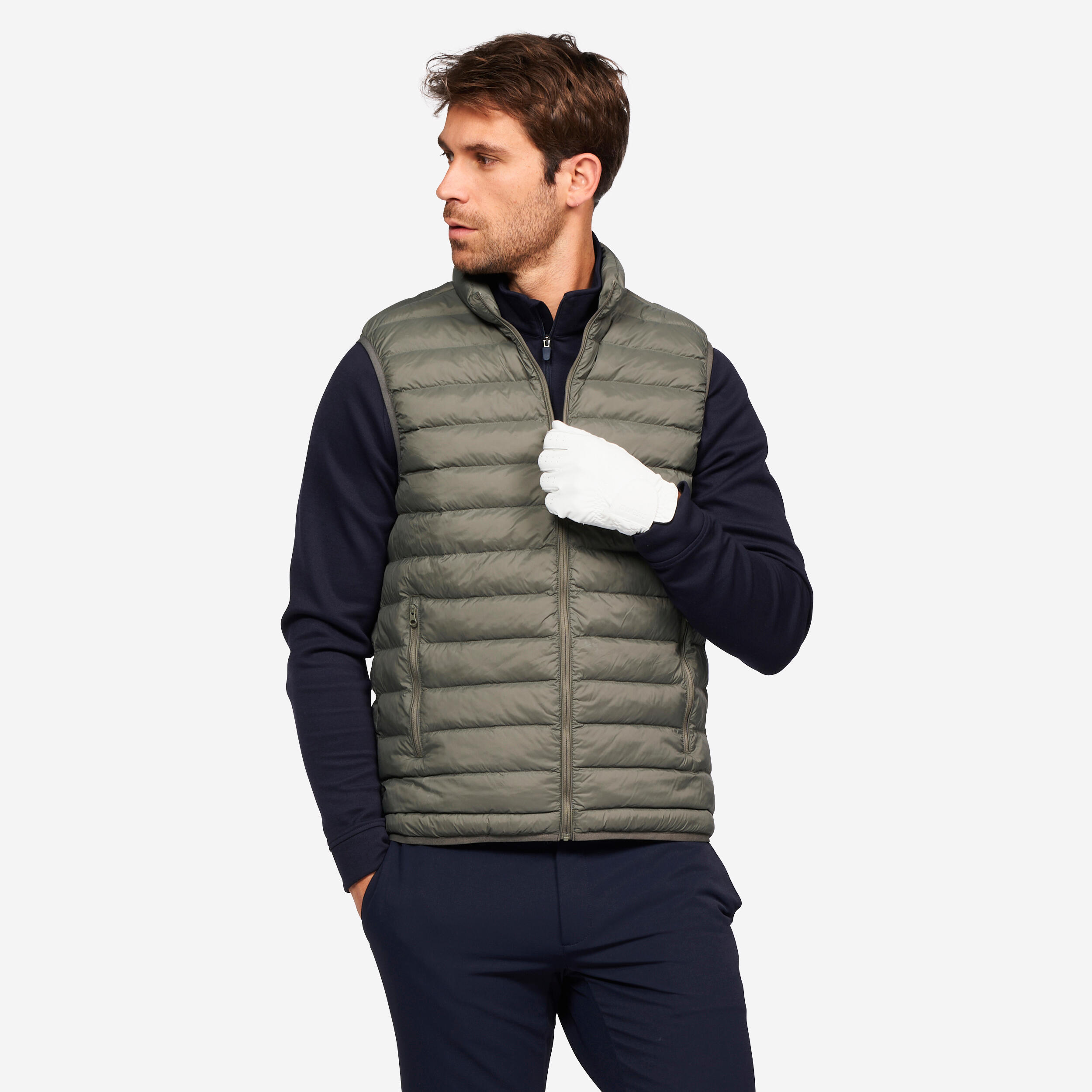 Piumino smanicato golf uomo MW 500 verde militare INESIS Decathlon
