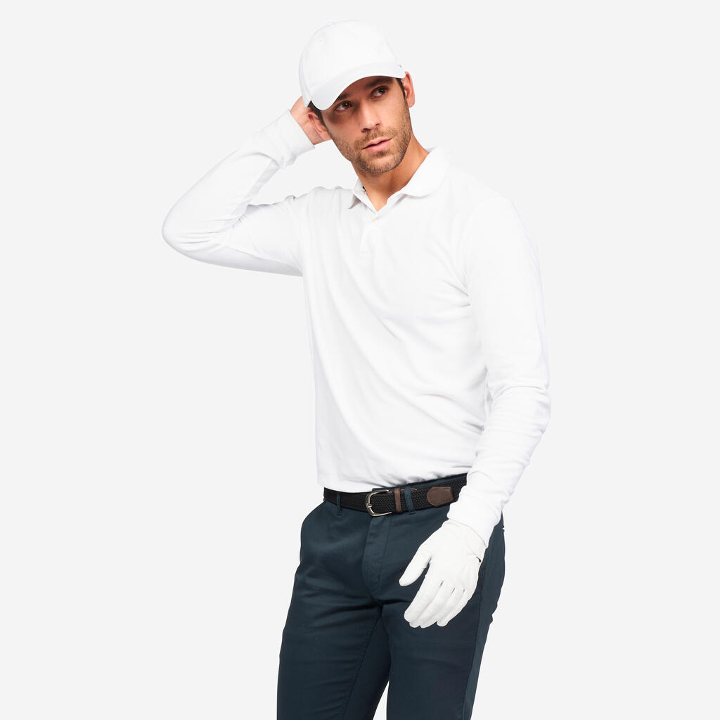 Vīriešu garpiedurkņu golfa polo krekls “MW500”, balts