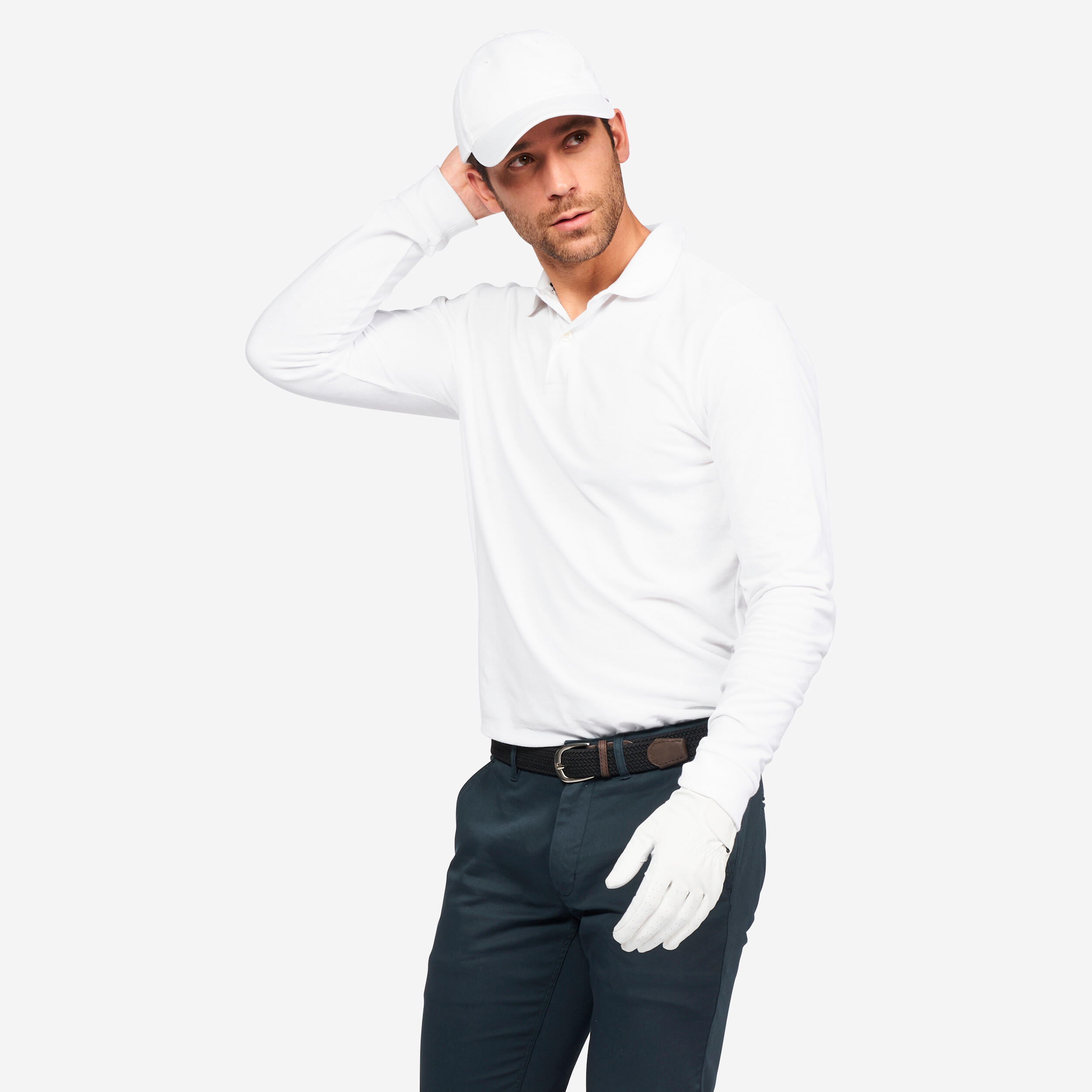 Men's long-sleeved golf polo - MW500 white