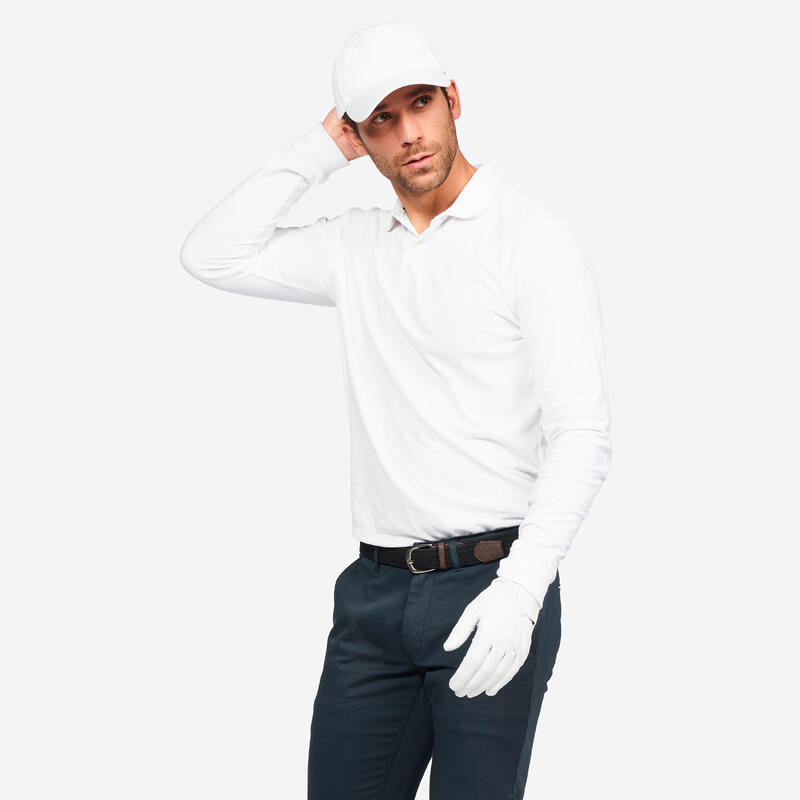 Herren Golf Poloshirt langarm - MW500 weiss