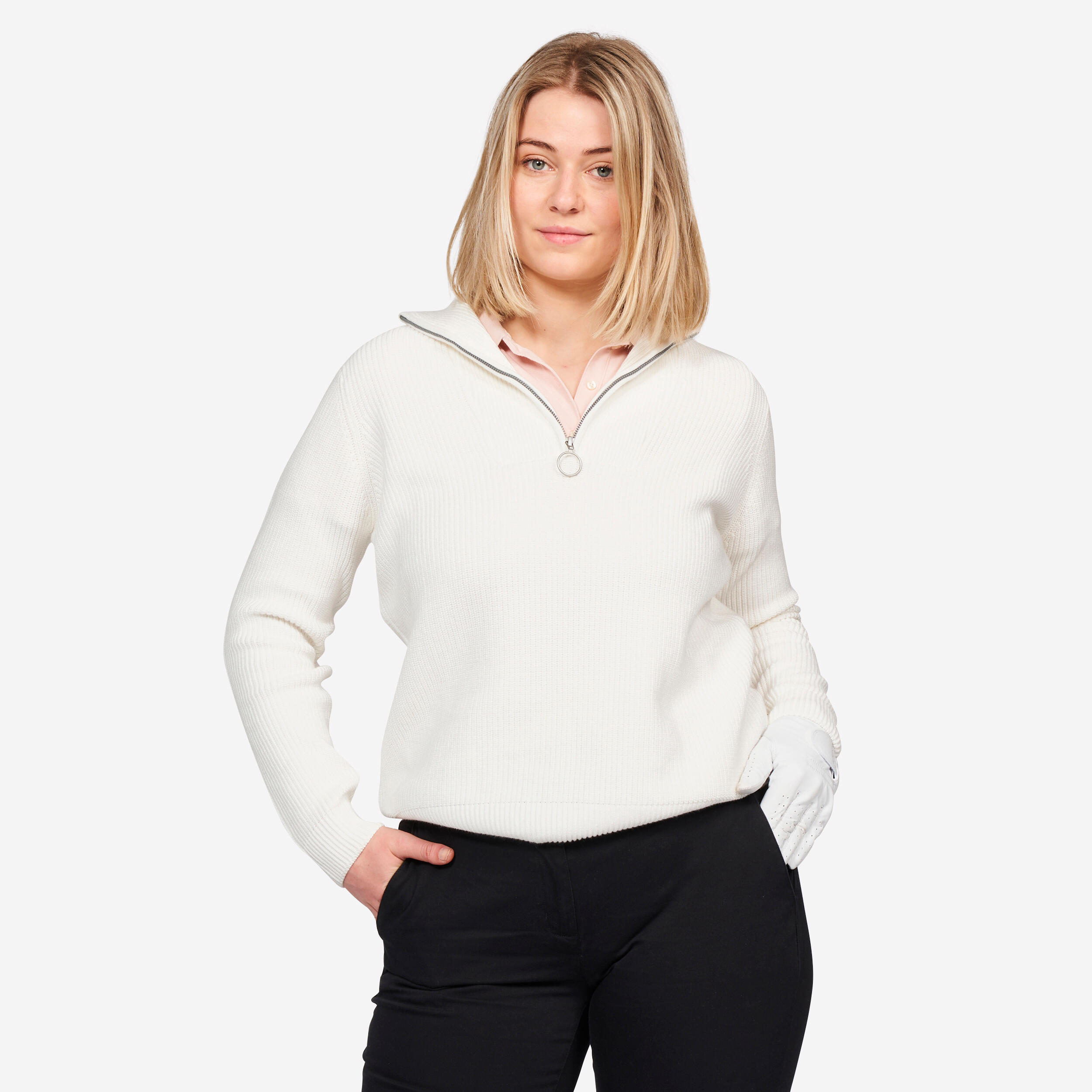 INESIS Women's golf half-zipped pullover - MW500 ecru